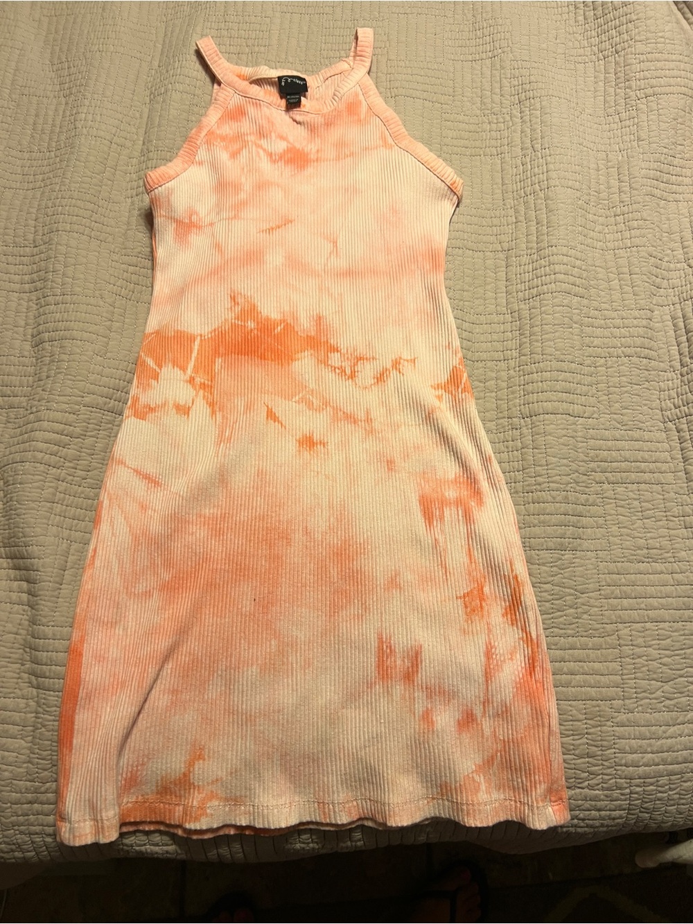 art class Peach-Orange Tie-Dye Ribbed Tank Dress